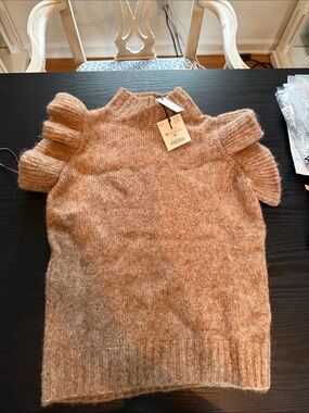 Zara Tan Short Sleeve Mock Neck Sweater
